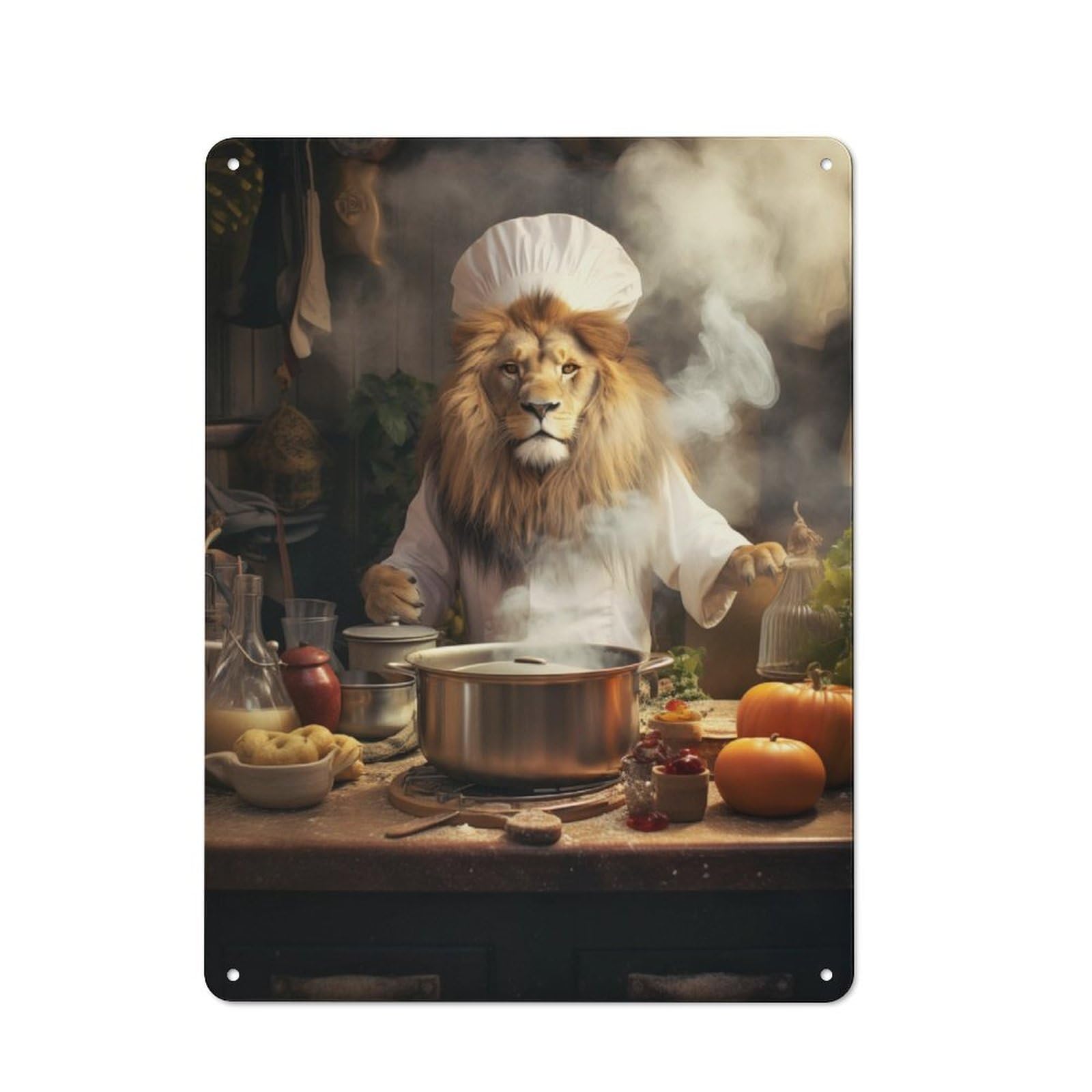 Junmoney Lion Cooking Kitchen Classic Kitchen Metal Sign 40X30cm Featuring Cafe Wall Decor For Restaurant, Kitchen, Counter Or Breakfast Nook