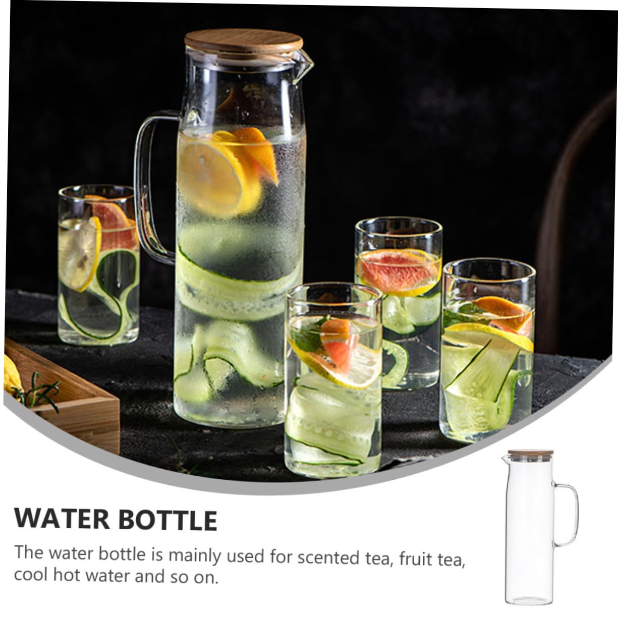 Jarra de Agua Fría de Vidrio de Borosilicato 1, 2 L Resistente al Calor | Gran Capacidad, Vidrio Grueso Antiexplosión, Tapa de Bambú, Apta para Bebidas Frías y Calientes