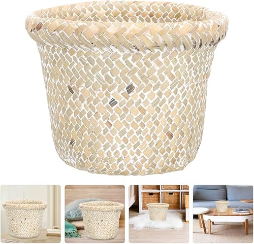 Miniatura 5 de Operitacx Cesta de almacenamiento tejida de ratán, versátil cesta de almacenamiento de papel y basura para dormitorio, baño u oficina, acabado marrón