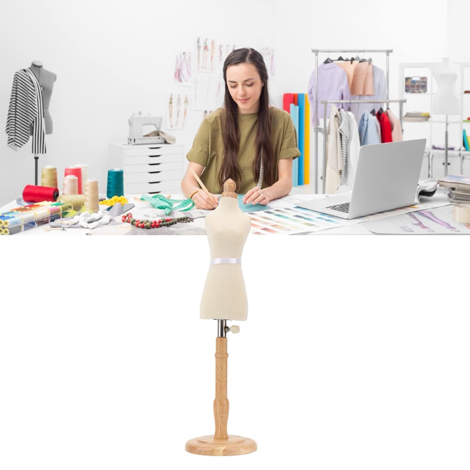 Forma de Vestido Femenino, Formas de Vestido de Torso de maniquí Forma de Vestido de Costura Duradera de Madera de Haya Profesional con Base de Madera para exhibición de joyería de, maniqui Costura