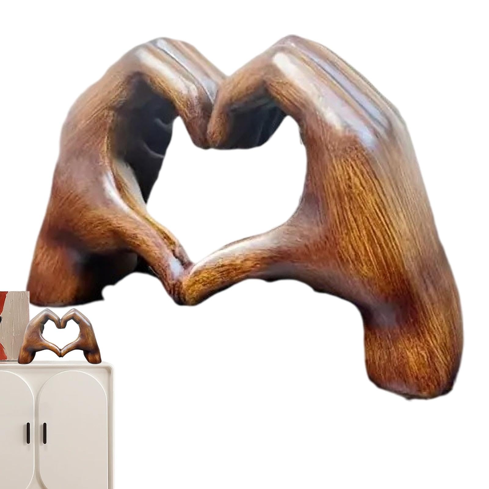 Liefde Hart Hand Beeldje Hartvormig Gebaar Hars Sculptuur Standbeeld Sculptuur Thuiskantoor Desktop D