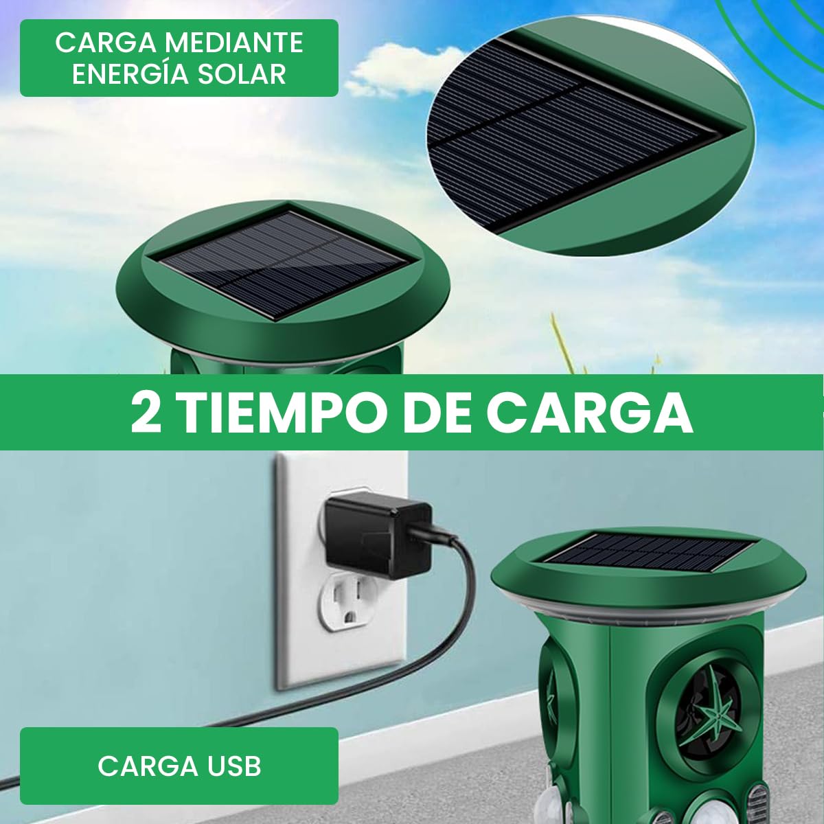 Repelente de Gatos Fleau Garden Pro - Repelente de Animales - Ultrasónico - Energía Solar - Repelente de martas - de Palomas - de plagas - Resistente al Agua