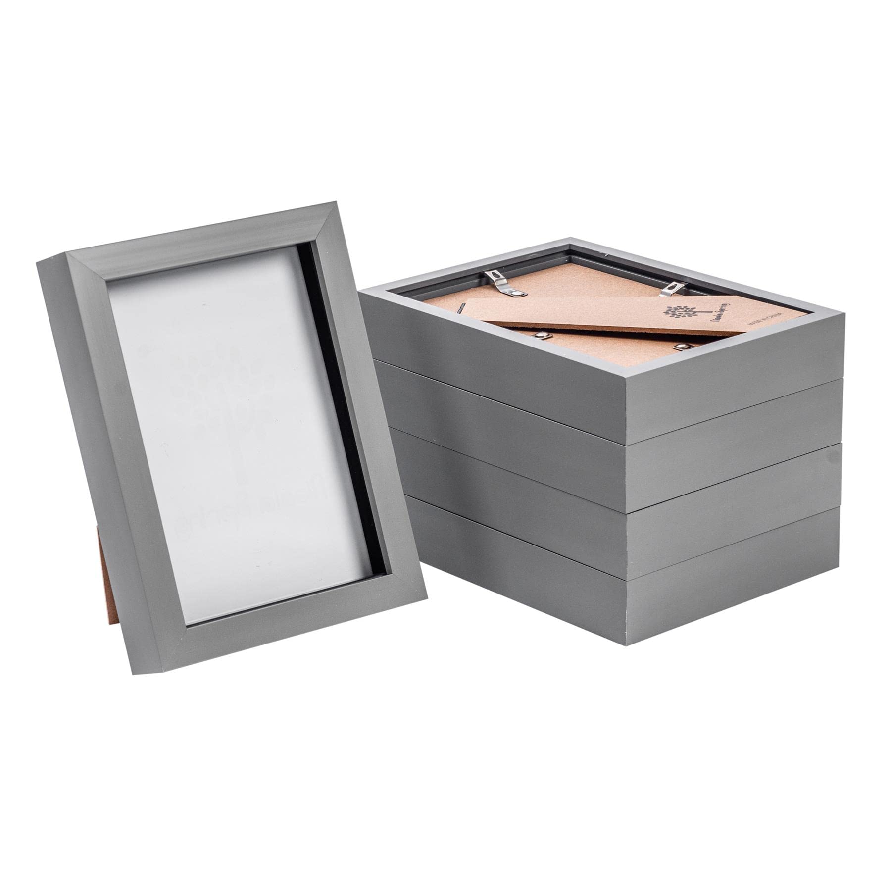 Nicola Spring Grey 3D Shadow Box Photo Frames - 5 X 7 (12 X 17Cm) - Pack Of 5 - 3D Photo Frame Box Picture Frame Portrait Display Case For Crafts, Keepsakes, Wedding, Graduation