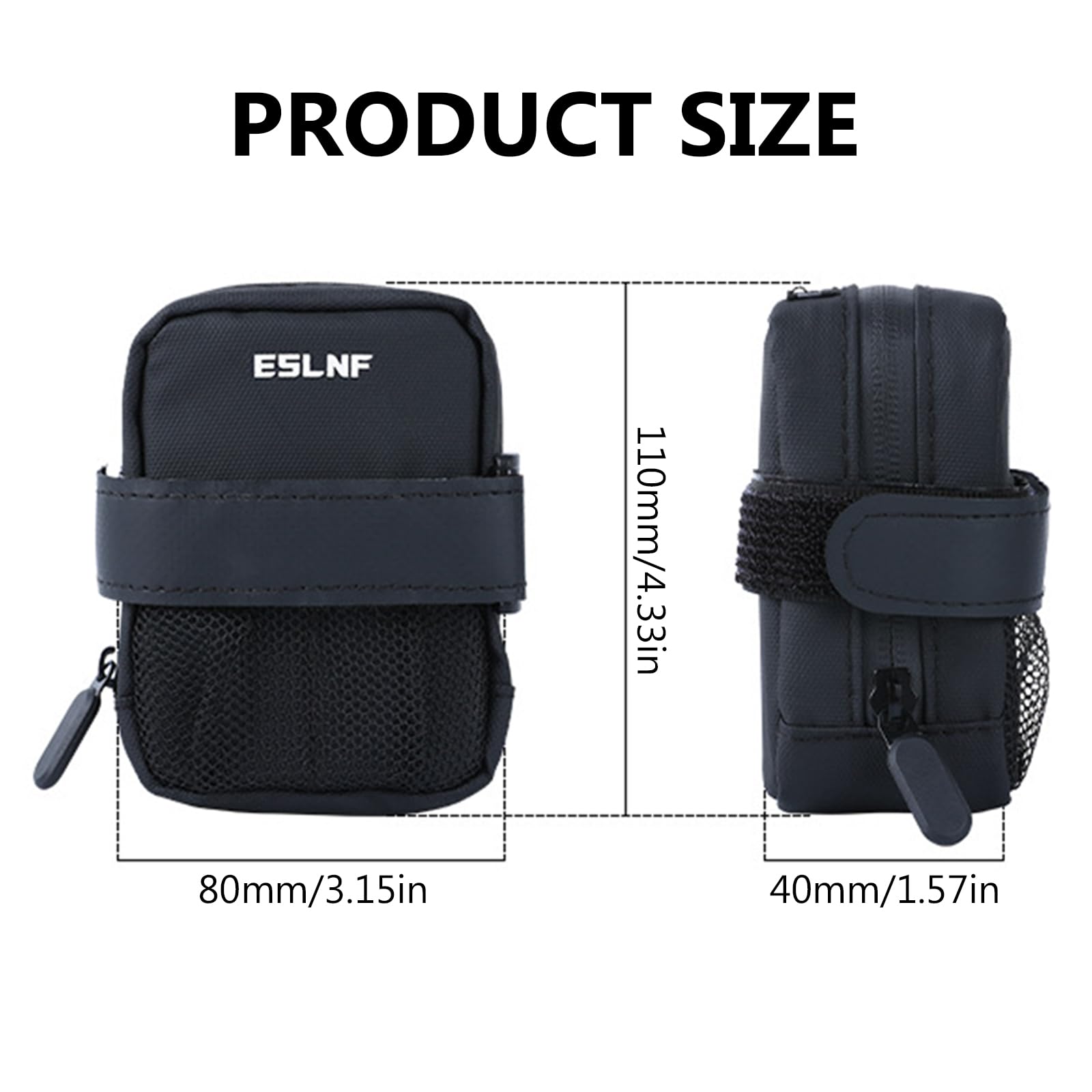 Sacoche De Selle Vélo – Imperméable, 12x9x5 Cm, Filet Élastique Avant, Bande Réfléchissante – VTT, Route, Pliant