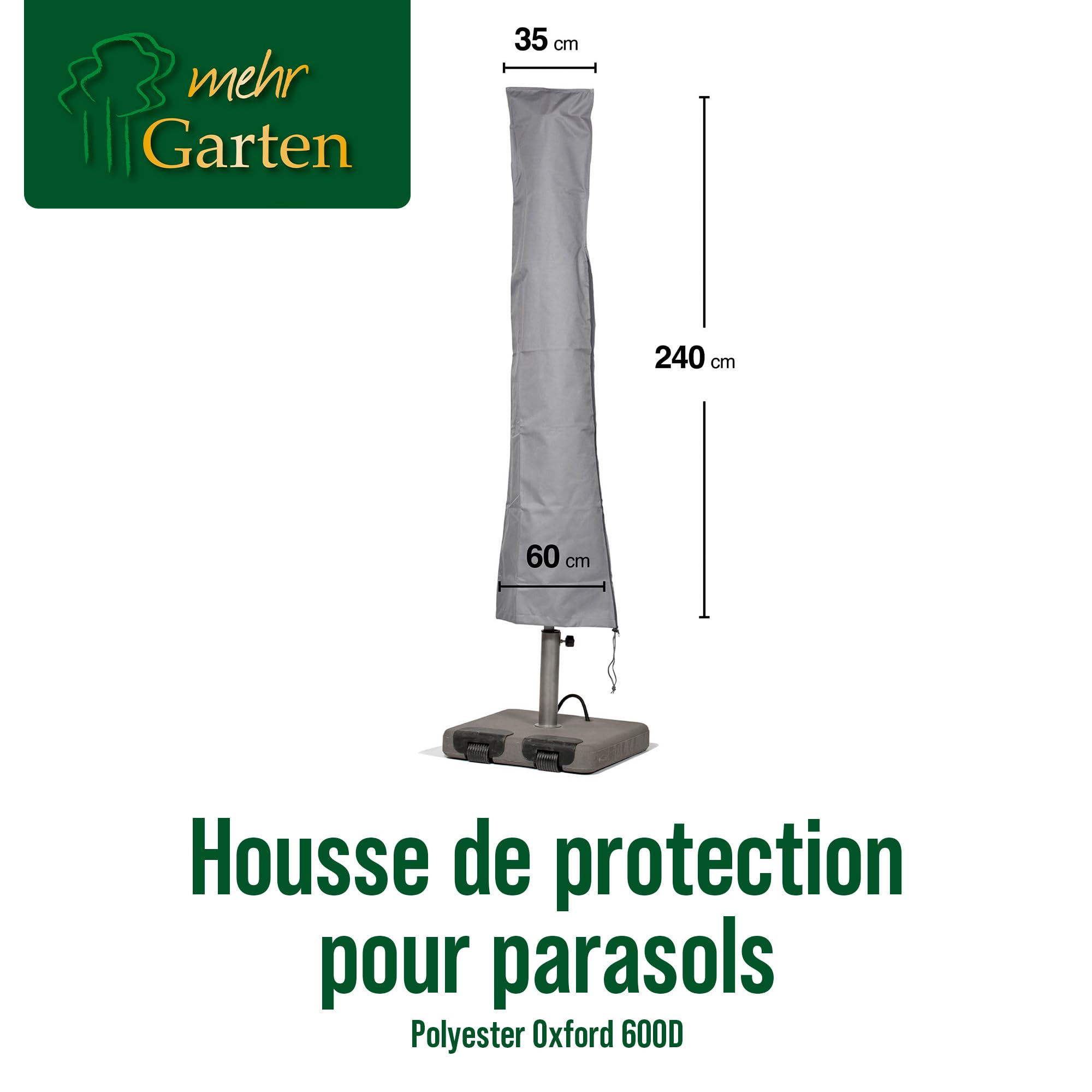 Housse de Protection pour Parasols 240x35/60 cm Polyester Oxford 600D Gris