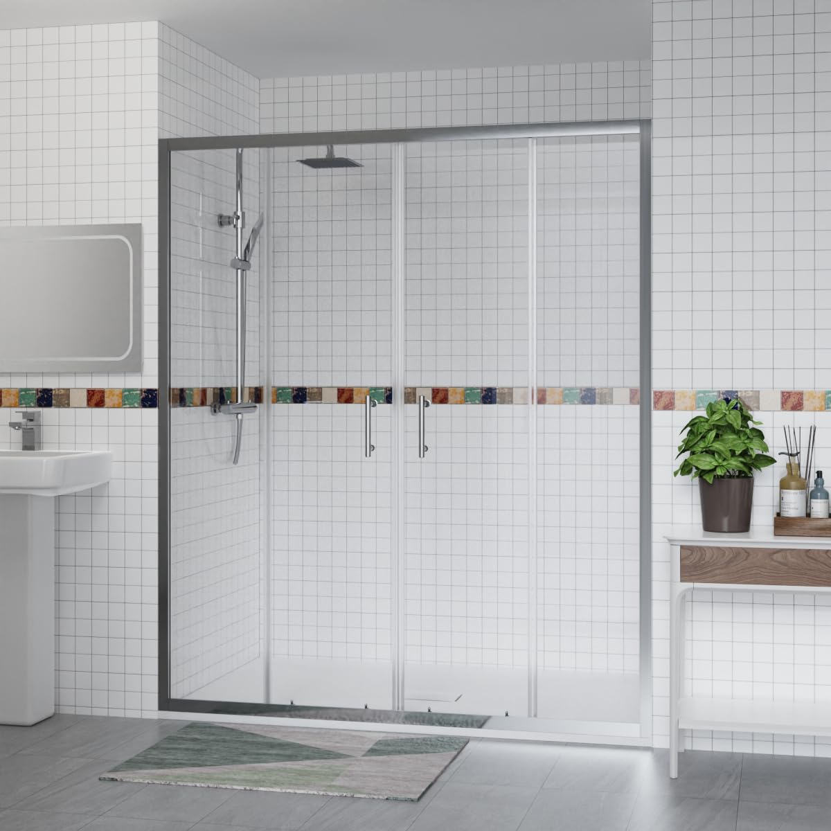 Aquariss 1700x700mm Sliding Shower Enclosure Chrome with Shower Tray