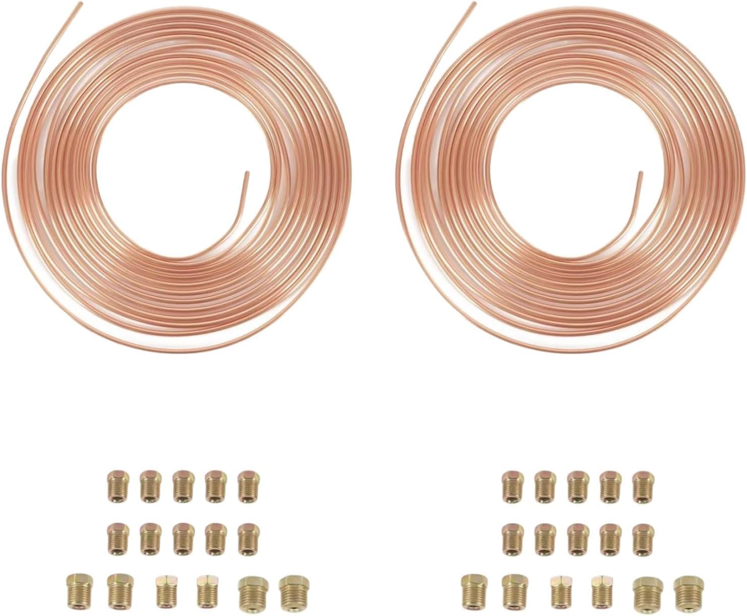 3/16"(4.76mm) x 50ft(15.24m) Brake Pipe Copper Coated Steel Tubing with 32 Nu...