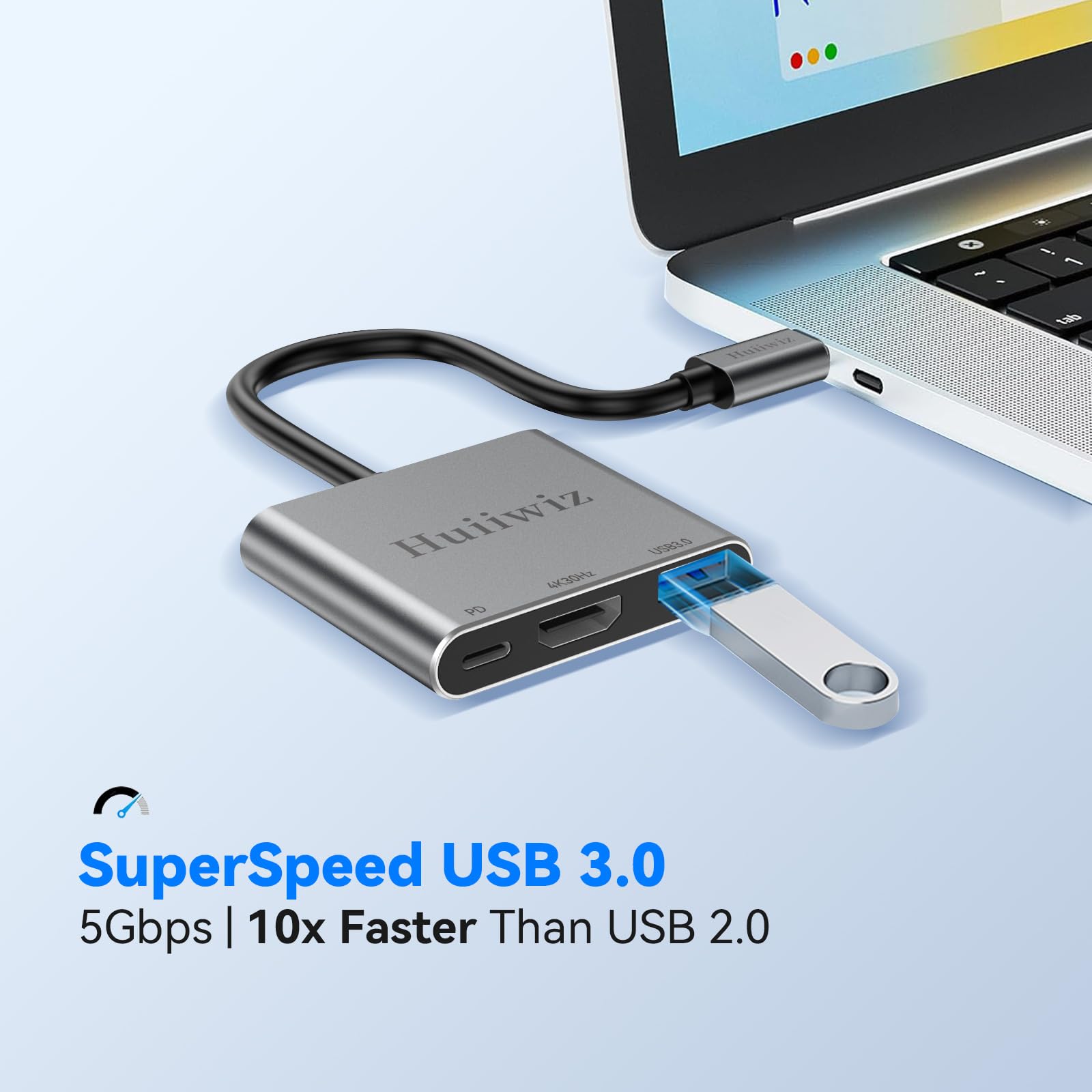 Adapter USB C na HDMI do iPhone'a 15 16, iPada, MacBooka, tabletu, laptopa, przełączania na monitor telewizora, projektor, USB-C cyfrowy wieloportowy adapter AV (HDMI 4K, USB3.0, PD 100W)