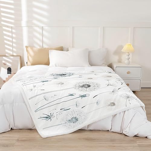 Miniatura 2 de Manfei Manta floral de diente de león, manta de cama de flores silvestres para decoración de habitación de niños y niñas, manta con estampado floral