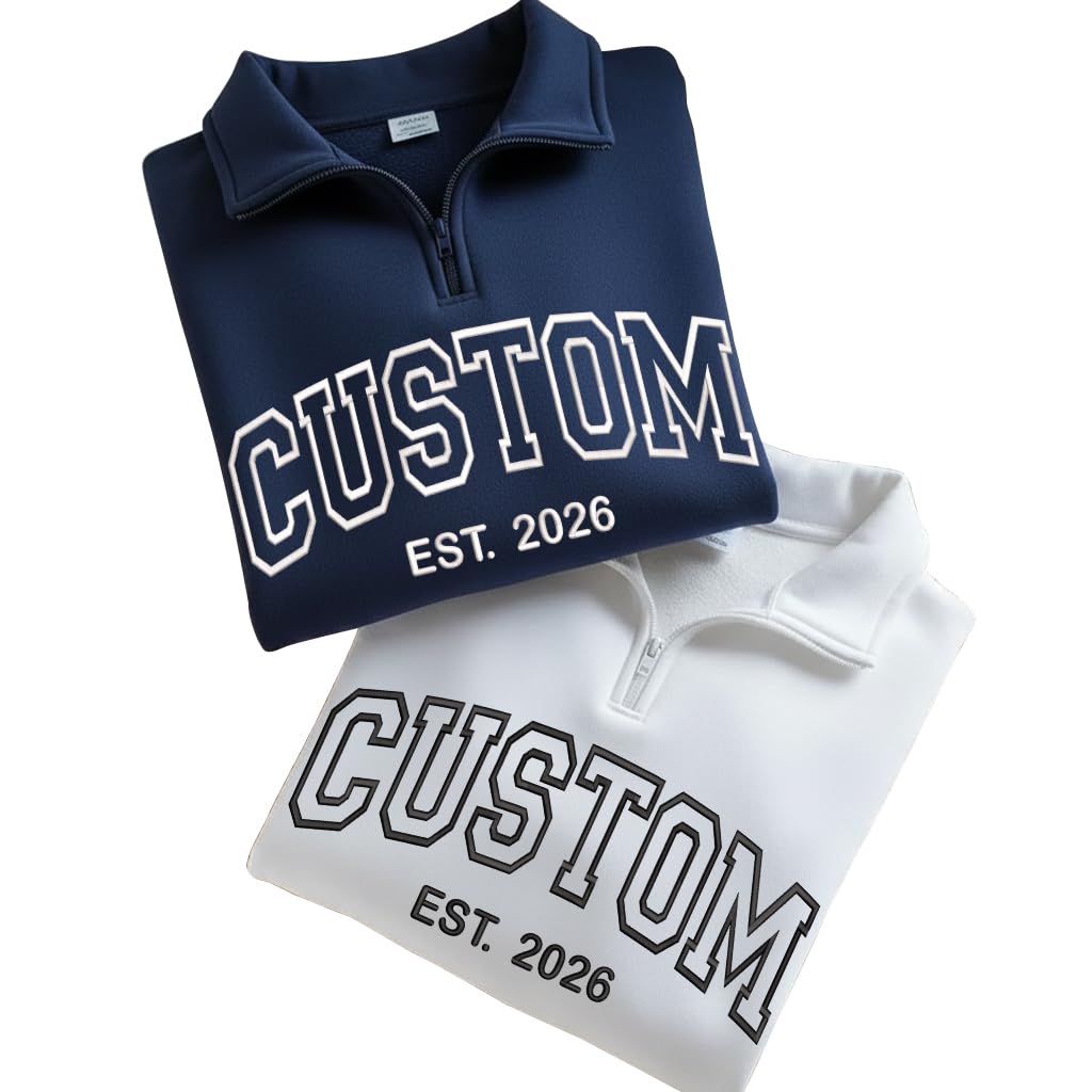 Personalized Quarter Zip Sweatshirt Custom Half Zip Pullover for Men Women Minimal Embroidered Couple Gift