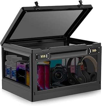 Extra Large Lock Box for Medication Safe, Medicine Lockable Storage Box with Code, Phone Lock Boxes for Video Games, Box with Combination Lock for Snacks/Food, Locking Cabinet for Home/Office Black