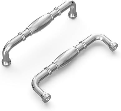 Hickory Hardware 1 Pack Solid Core Kitchen Cabinet Pulls, Luxury Cabinet Handles, Hardware for Doors & Dresser Drawers, 3-3/4 Inch 96mm Hole Center, Chrome, Williamsburg Collection