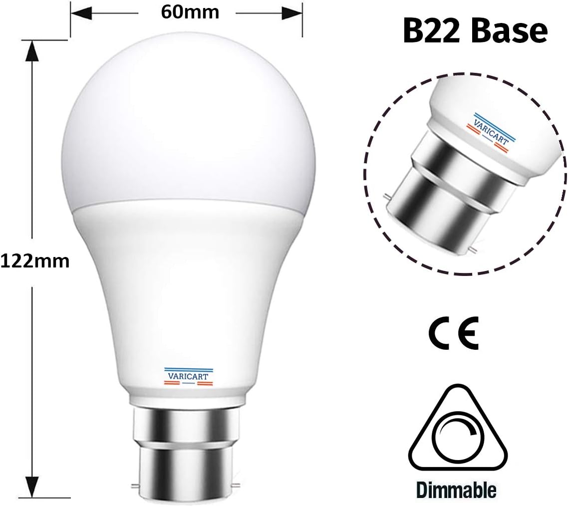 VARICART B22 10W Colour Changing Light Bulb Dimmable, LED Bulbs Bayonet with Remote, RGB + Cool White 6000K - Image 3