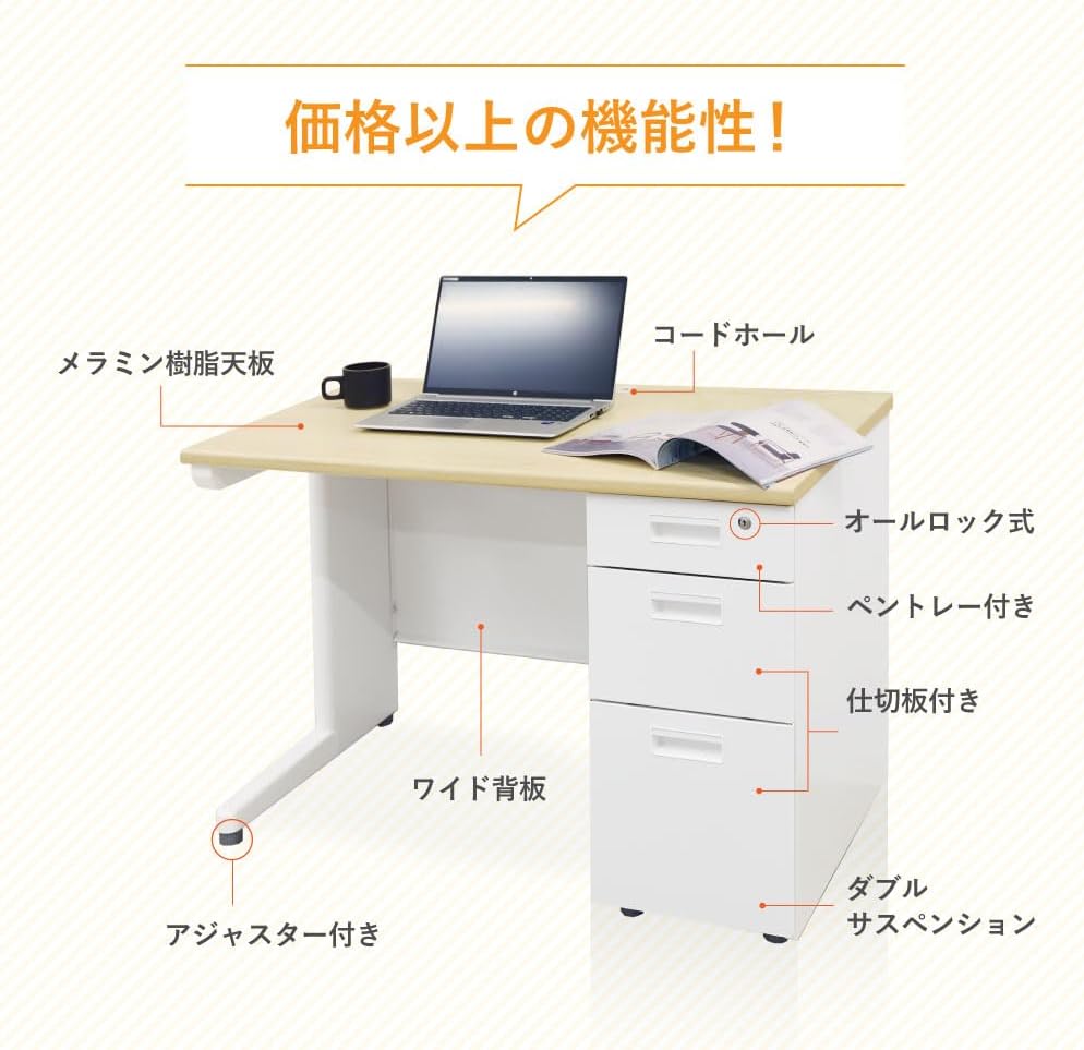 LOOKIT オフィスデスク 片袖机 幅1000×奥行600mm パソコンデスク 3段袖・本体・天板 ブラック LKD 【ケリーゴ】