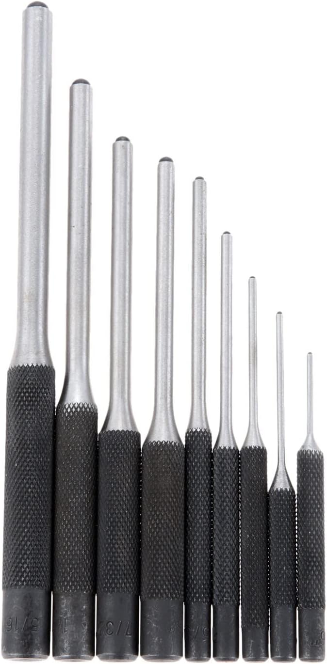 9pcs/set Punching Cylindrical Central Positioning Punch Alloy Steel Professional Roll Pin Punch Set Cylindrical Drilling Tool - Punching -