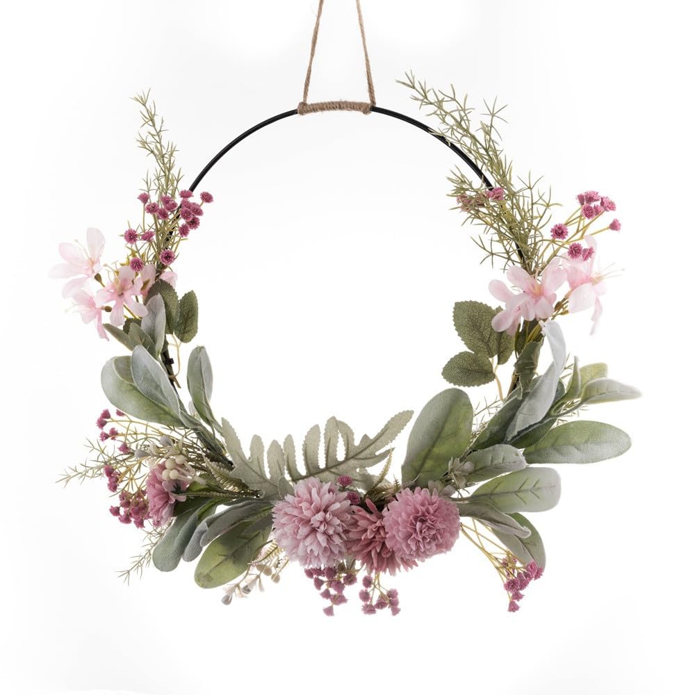 Decoración de puerta de flores, anillo de metal, guirnalda de pared para puerta de Pascua, primavera, Pascua, decoración de primavera para puerta delantera de Pascua, decoración de primavera 062934