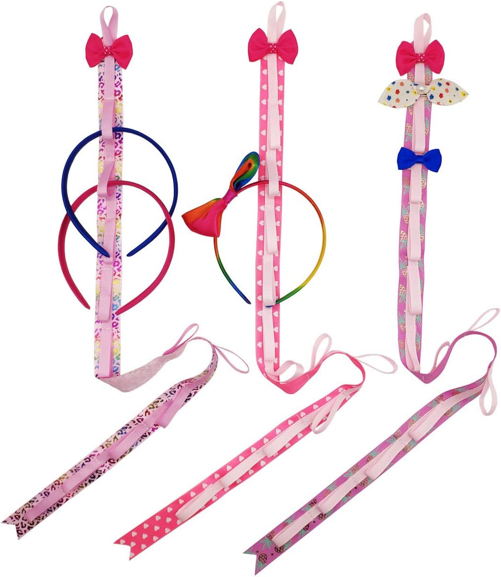 Hixixi 3 PCS 32" Long Ribbon Headband Hair Clip Hair Bow Holder Storage Organizer for Girls (Flower)