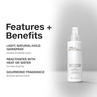Paul Mitchell Soft Hairspray, Lightweight, Soft Hold + Brushable Finish, For All Hair Types