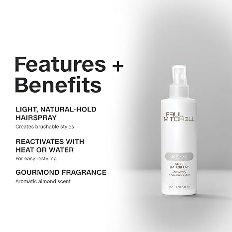 Paul Mitchell Soft Hairspray, Lightweight, Soft Hold + Brushable Finish, For All Hair Types