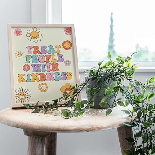 Miniatura 7 de Preppy - Decoración de habitación de moda  Be a Nice Human  Decoración de pared de estilo retro de los años 70 con citas felices, póster de arte de