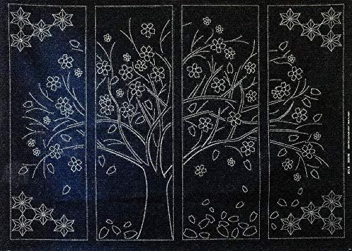 Sashiko Fabric: Cherry Blossom Tree - Pre-Printed 4 Panel Design - 45" X 32"