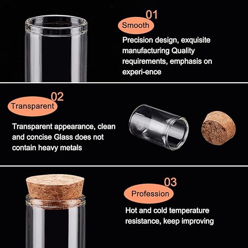 Miniatura 3 de BENECREAT 20 mini botellas de vidrio con base de corcho, cúpula de exhibición de vidrio de 2 x 1.2 pulgadas con base de corcho para almacenamiento