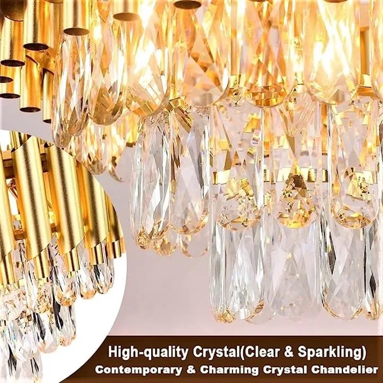 Image of Modern 4-Tiers Crystal Pendant Light Golden Round Ceiling Light Fixture (Antique, 500mm), 3 Colors Led Plate Included Warm White, Natural Light, Golden Chandelier Light (L-50*B-50*H-75 Cm) F