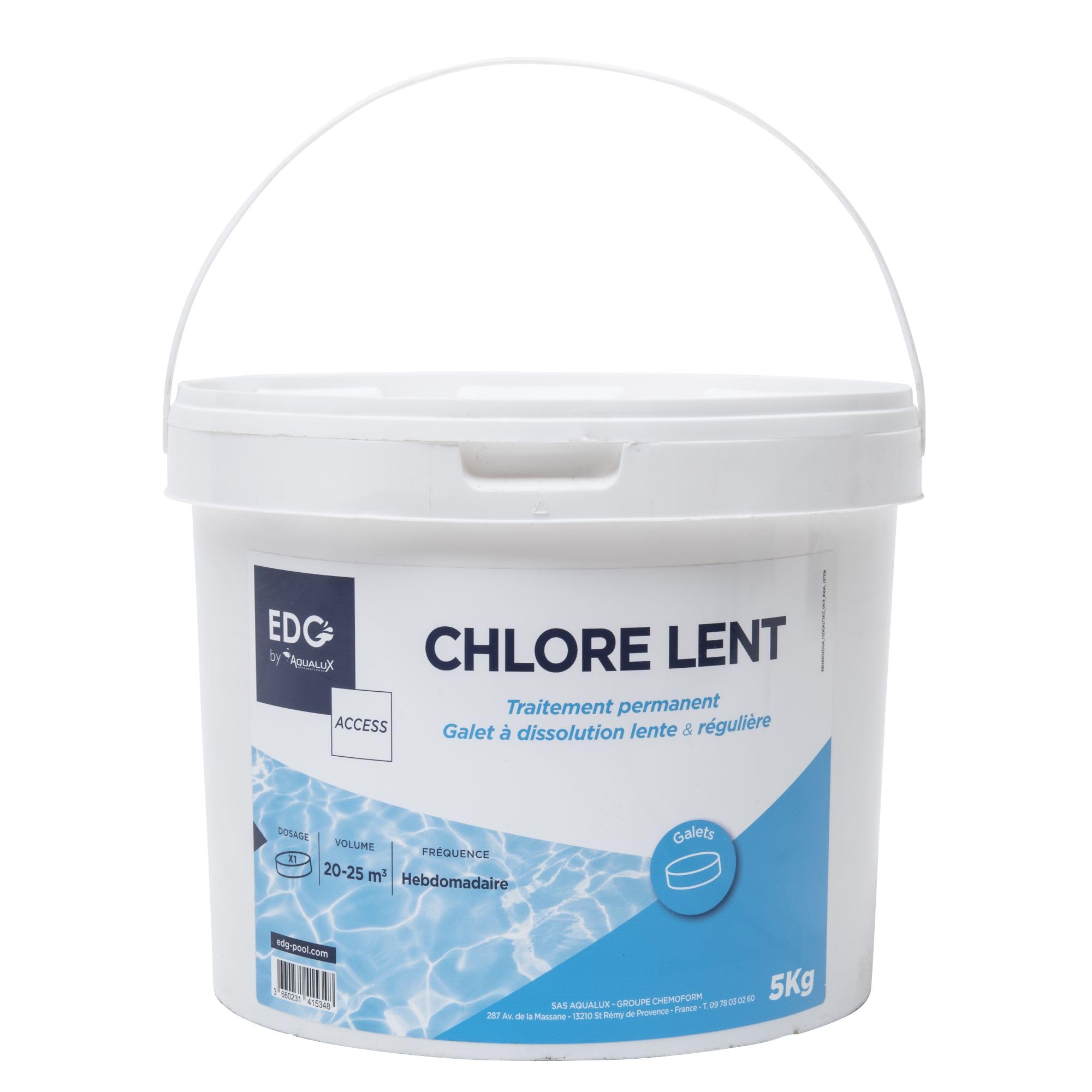 EDG - Chlore Lent Piscine - Désinfecte - Galet 200g - Seau 5 Kg- Action Permanente Longue Durée - Gamme Traitement Et Accessoires Piscine EDG Access