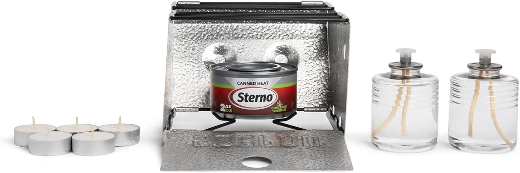 Sterno Emergency Preparedness Kit Portable Stove, Liquid Wax Candles, Tealights Supplies for Indoor & Outdoor Cooking & Lighting for Power Outages, Camping & Disasters