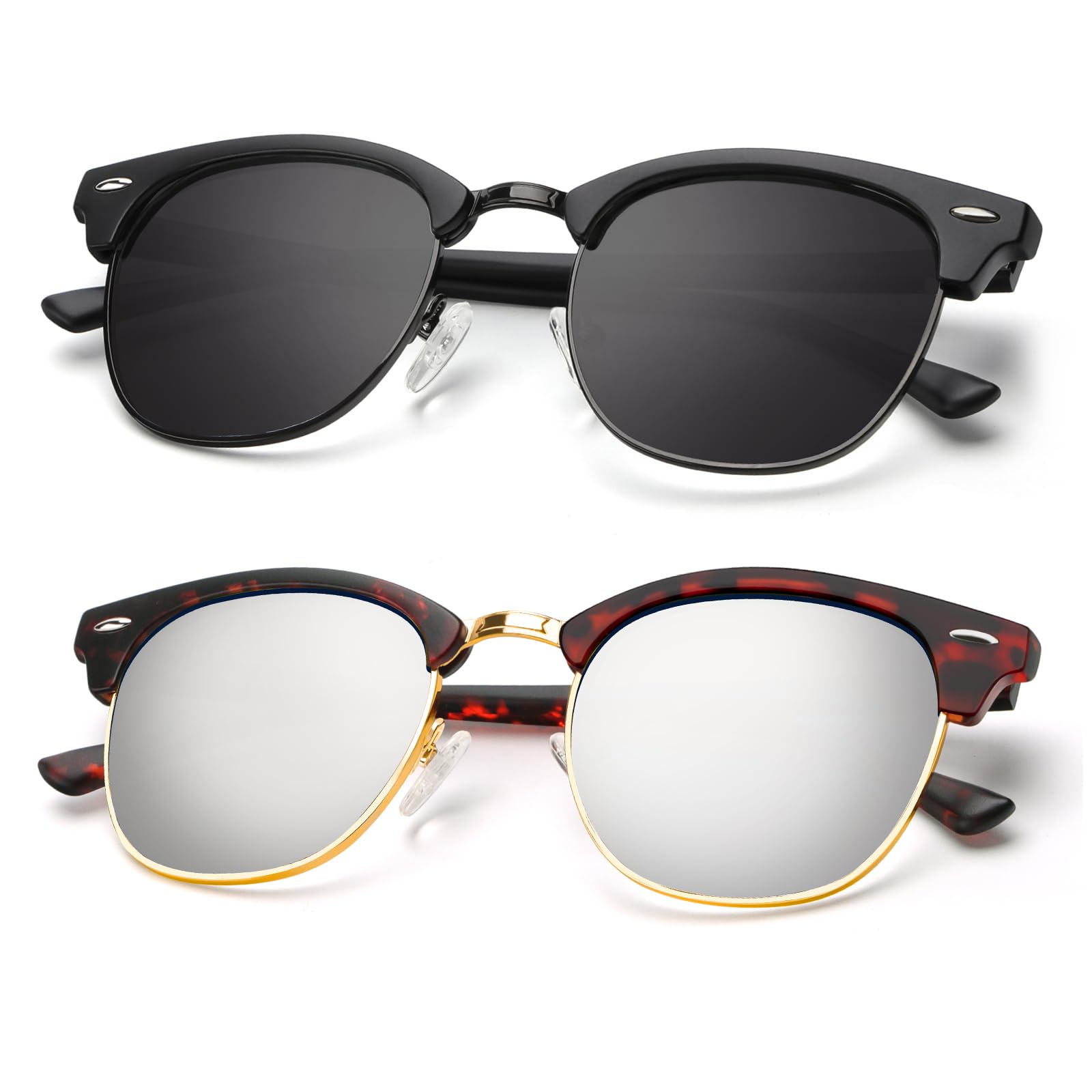 KALIYADI Polarized Sunglasses for Men and Women Semi-Rimless Frame Driving Sun glasses UV Blocking A28-(2 Pack) Matte Black | Black | Black Rim /Matte Tortoise | Silver | Gold Rim Multicoloured