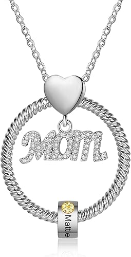 Wendy Made Personalized Mom Necklace for Women with 1-5 Names for Mom Gifts Custom Mama Gifts Mother Daughter Necklace with Birthstone for Women