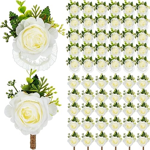 Sherr 60 Pcs Rose Wrist Corsage and Boutonniere Set Ivory