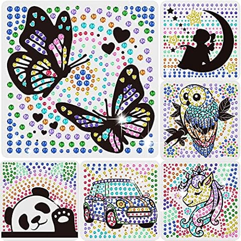 Yazhiji 6 Sheets Diamond Window Art Craft Kits for Kids, Suncatcher Kit for Ages 6 7 8 9 10 Owl Car Unicorn DIY Diamond Painting Kit for Girls or Boys Ages 6+ Gemstone Sticker as Party Decor Cover