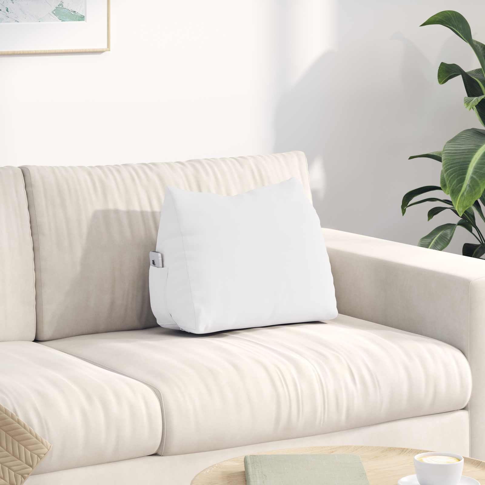 Coussin de dos cocooning pour lire au lit oreiller blanc 45x20x35 cm rembourré salon