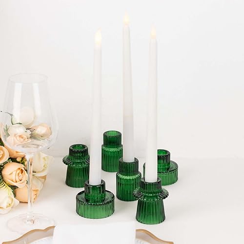 Miniatura 6 de Efavormart - Juego de 6 portavelas de cristal acanalado verde esmeralda cazador de 3 pulgadas, mini candelabros votivos reversibles