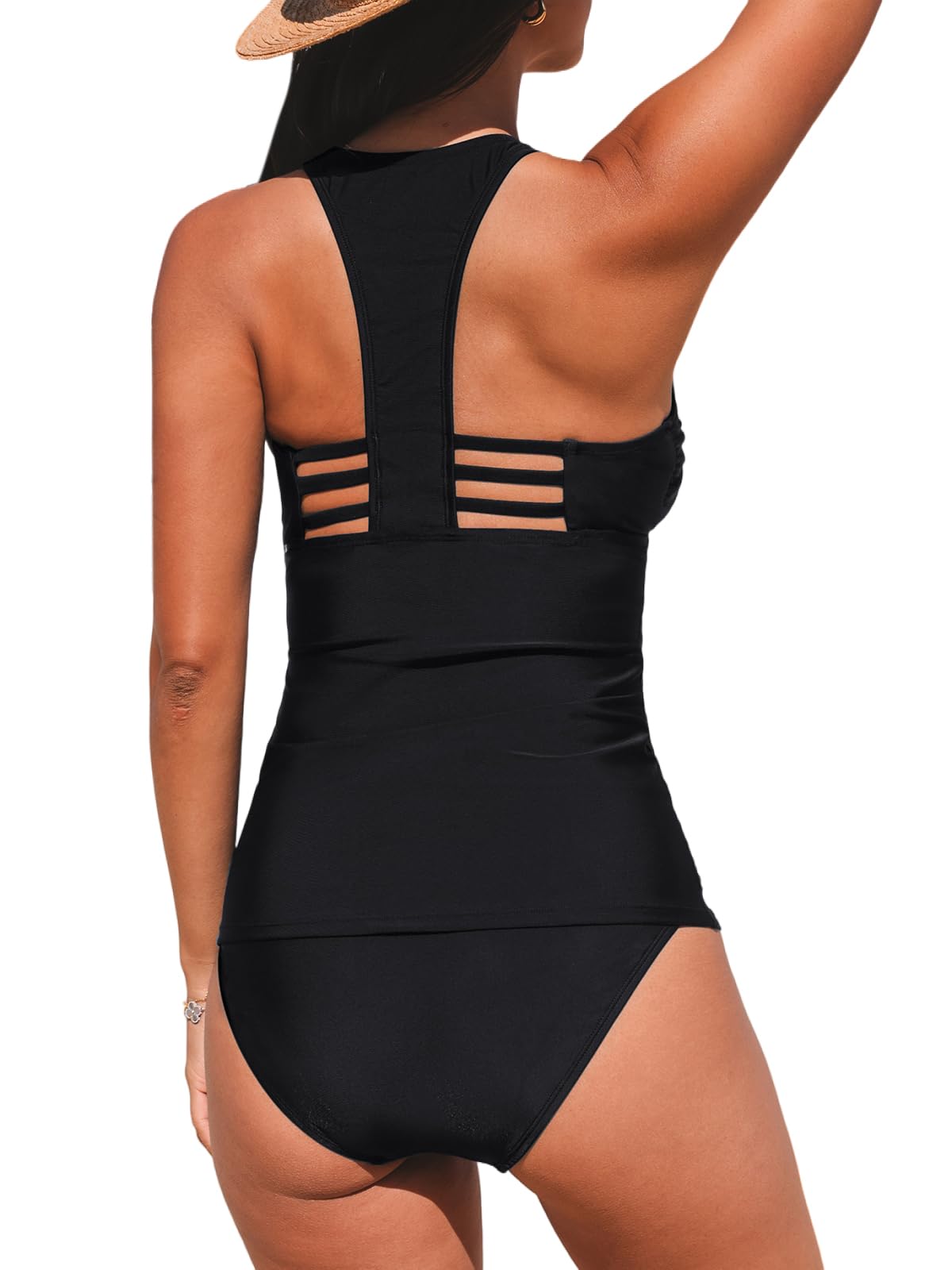 CUPSHE Maillot de bain tankini dos nu avec décolleté en V profond et dos nu, Deep Aqua, S
