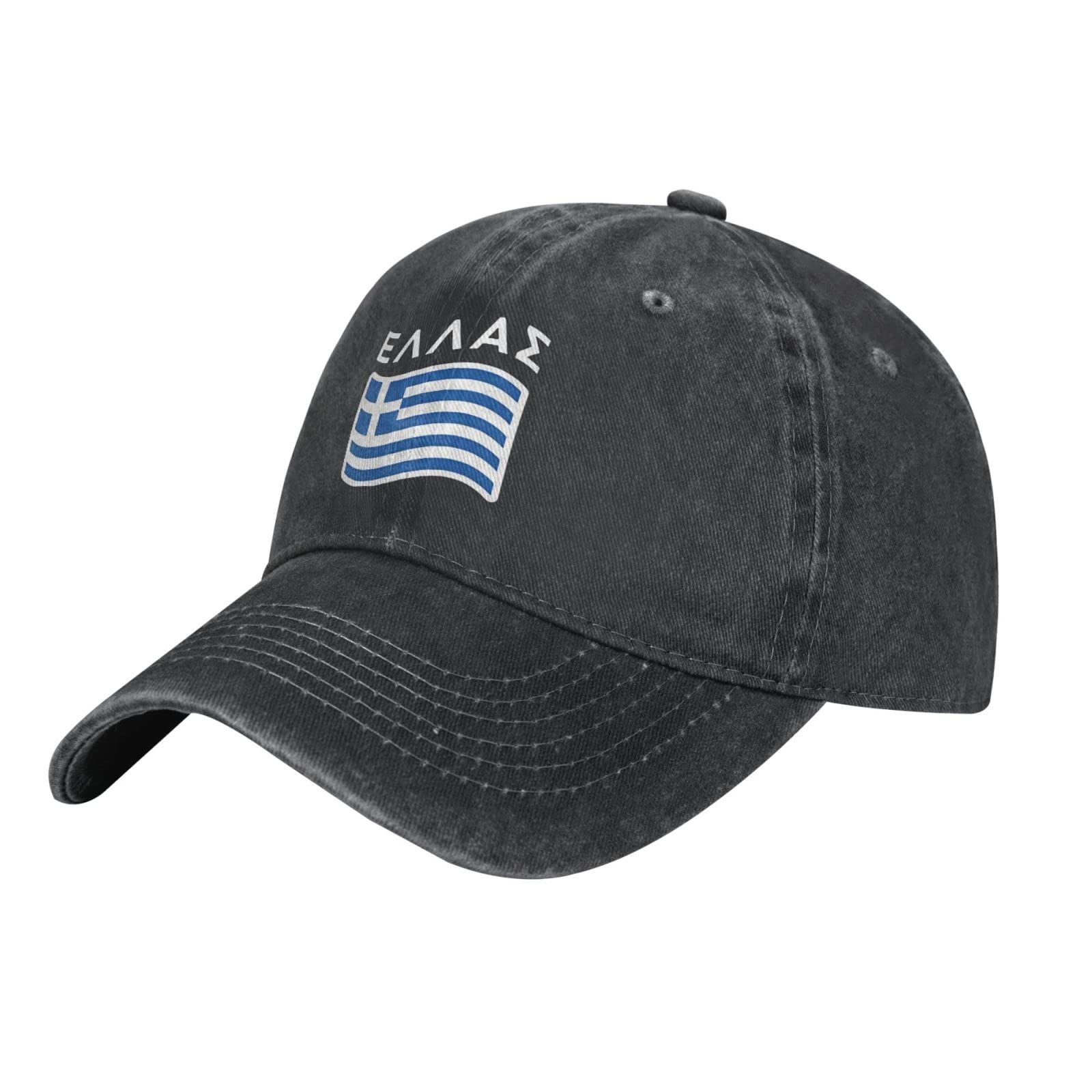 Sjoaoaa Unisex As Picture Greek-Greece-Saying-Flag-Trucker-Hat, Vintage Washed Cotton Baseball Cap Black Dad Hat For Men Women