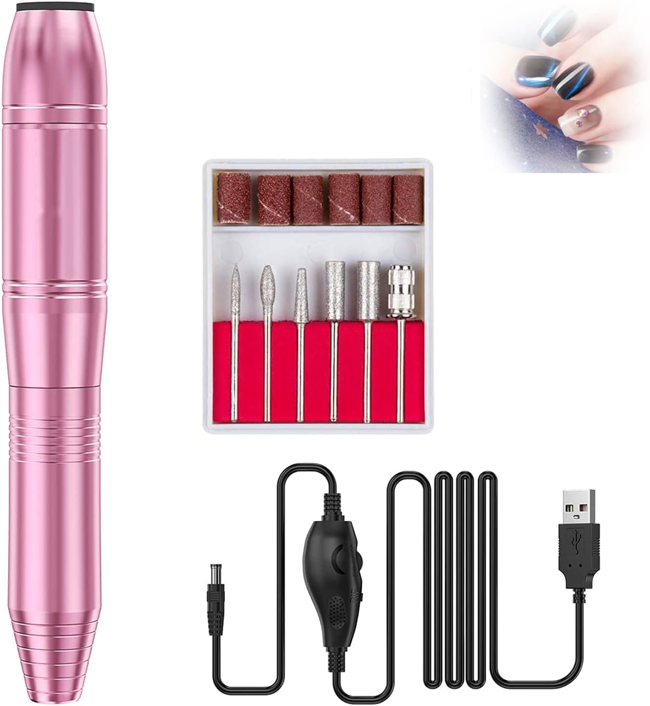 MAKINGTEC Electric Nail Drill Professional USB Electric Nail Drill Machine for Acrylic Nails Portable Electrical Nail File Polishing Tool Manicure Pedicure Nail Supplies for Home and Salon Use Pink