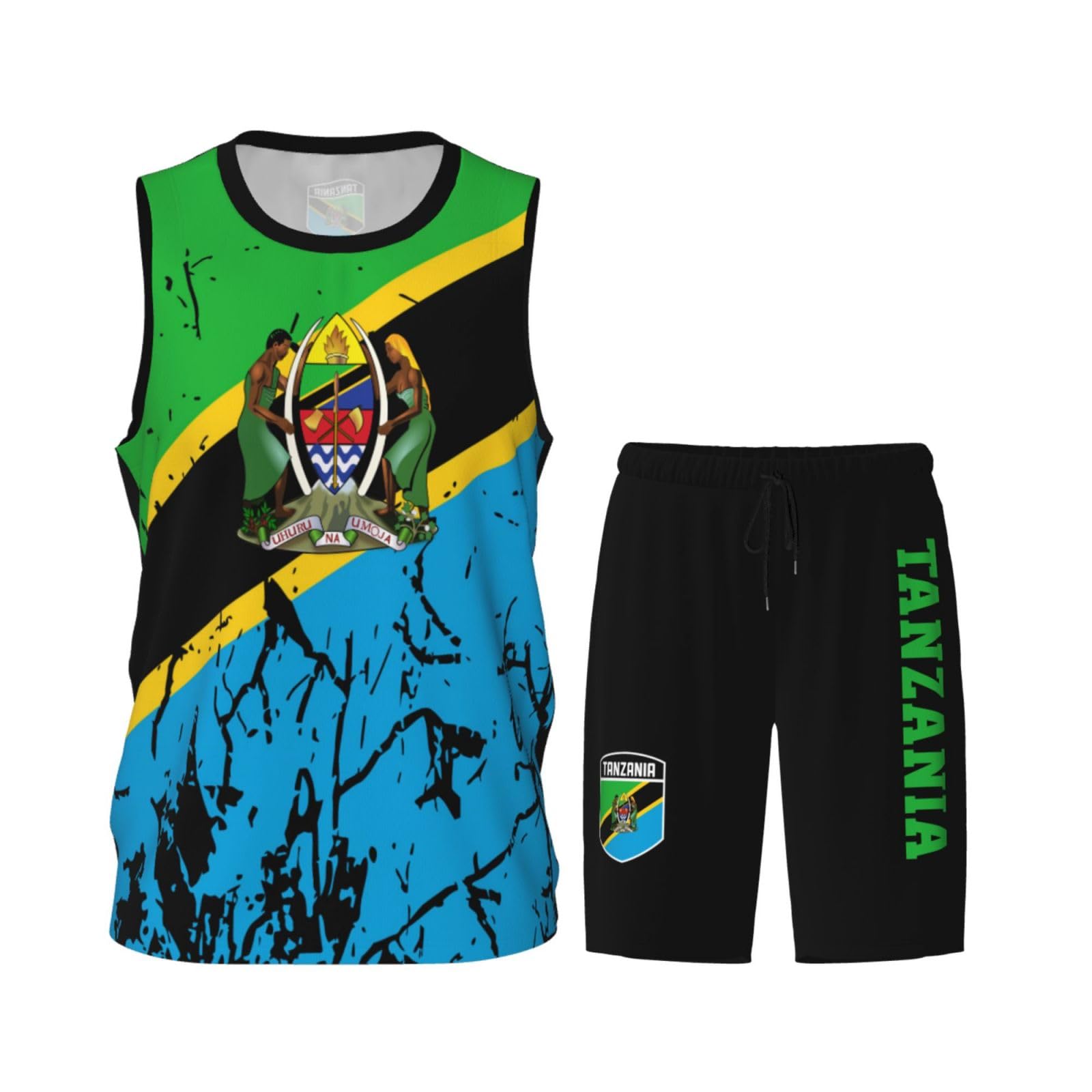 Tanzania Emblem (1) Basketball Jersey Uniform Suit for Men Adults Training Athletic Set White