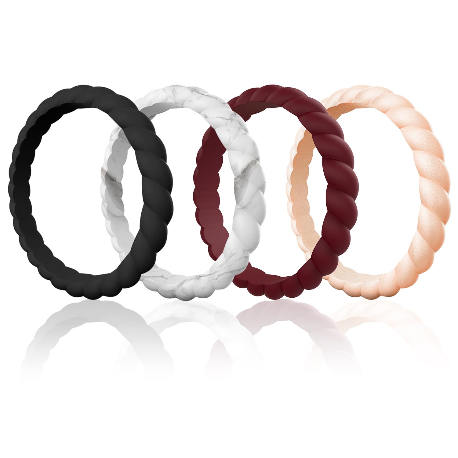 Egnaro Silicone Wedding Ring for Women,Thin and Stackble Braided Rubber Wedding Bands,No-Toxic,Skin Safe
