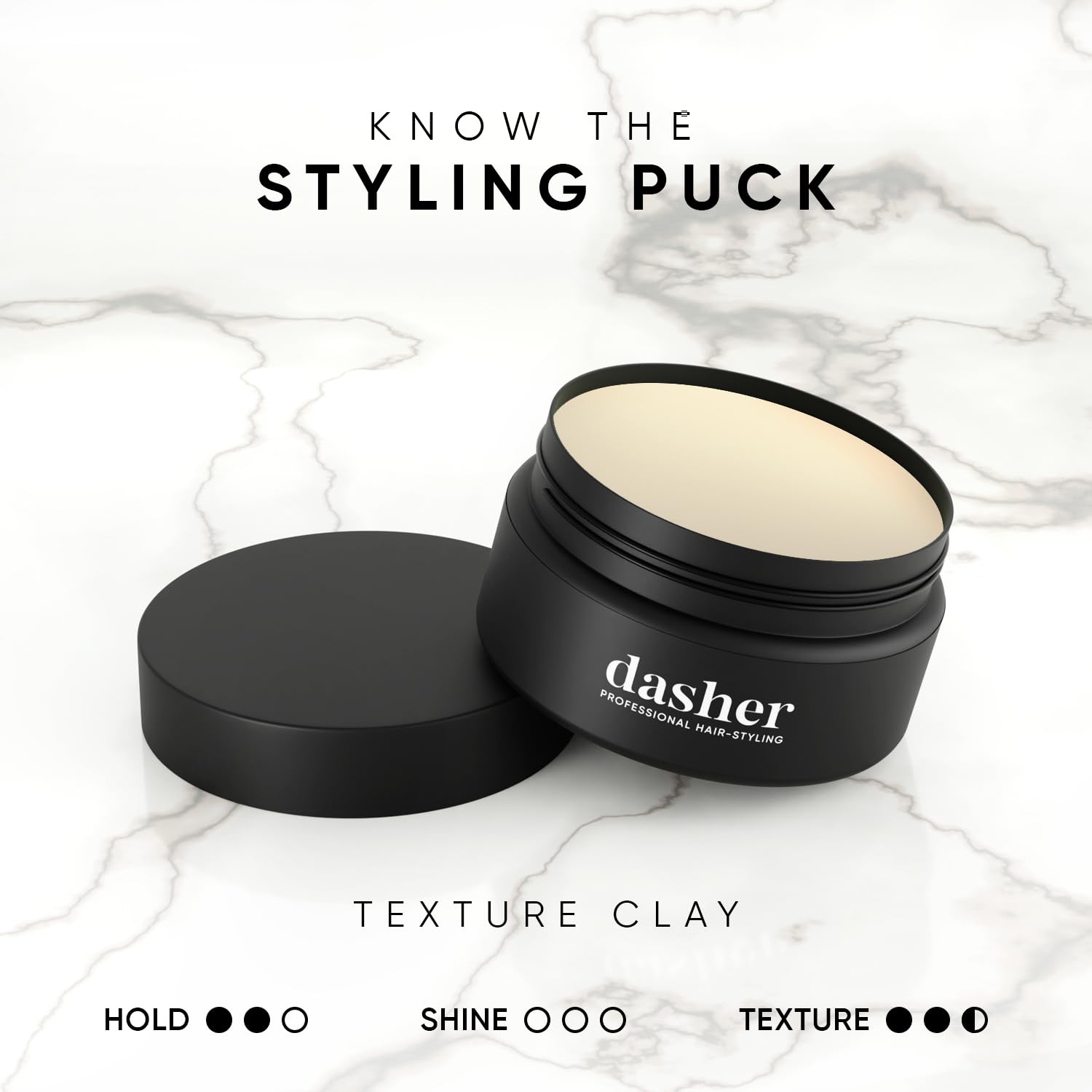 Dasher Texture Clay For Men's Hair (100g), Medium Hold & Matte Finish Puck, Easy To Apply, Flexible Hold & Water-Based, With Vitamin E & Biotin - Image 6 thumbnail