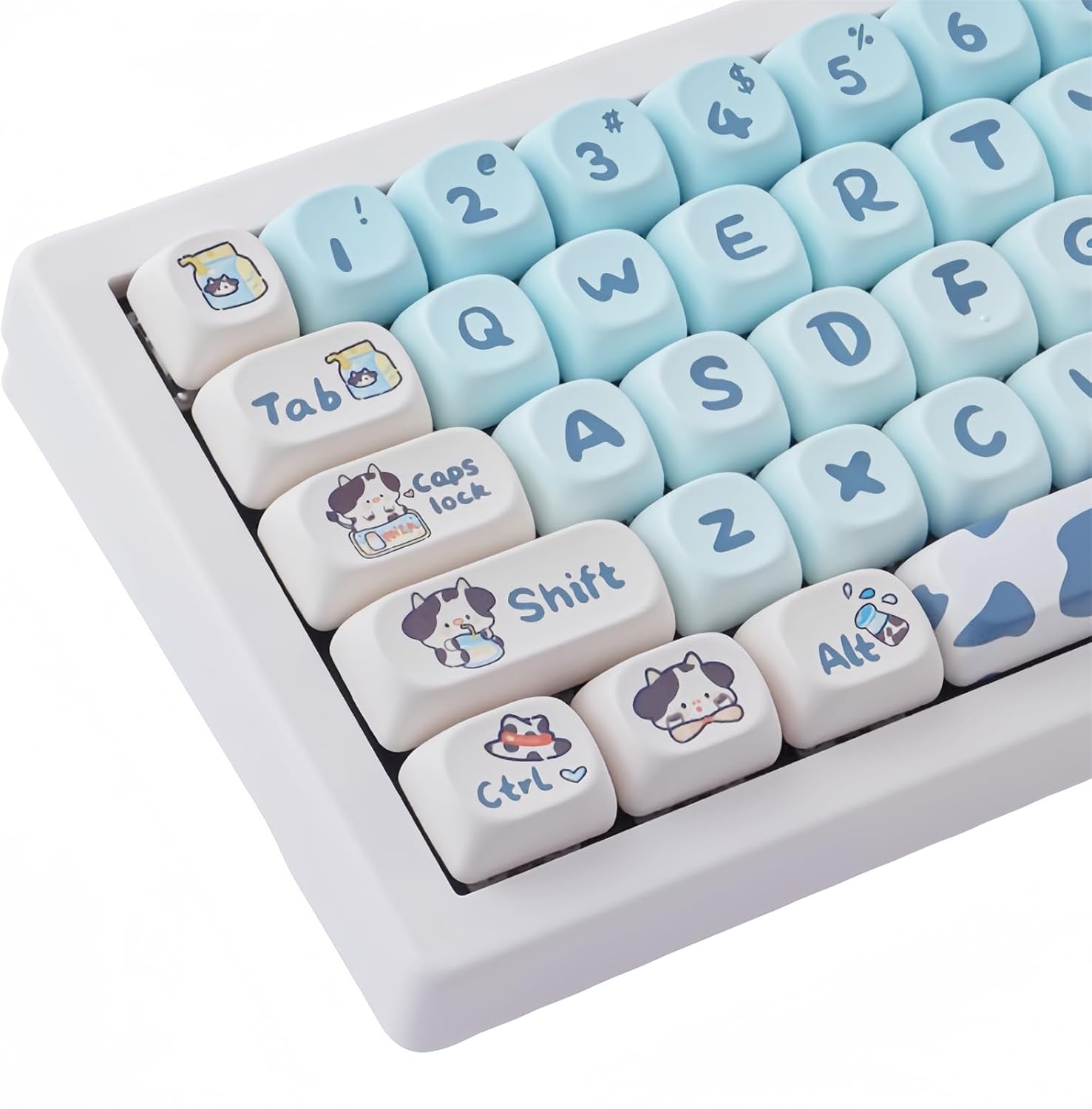 Cute MOA Keycaps,Kawaii Milk-Cow Round Keycap Custom Full Size Keycap Set Dye-Sub Thick PBT Key Cap for Cherry MX Switch 75% 60% Mechanical Gaming Keyboard Creamy Keycaps (142Keys)
