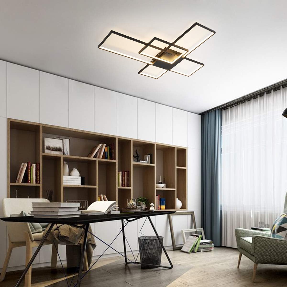 Bеѕt Sеllеr Garwarm LED Ceiling Light, Modern 68W Flush Mount Dimmable 3-Layer Ceiling Lamp with Remote Control Black Geometric Metal Chandelier Light Fixture for Living Room Bedroom Study Kitchen