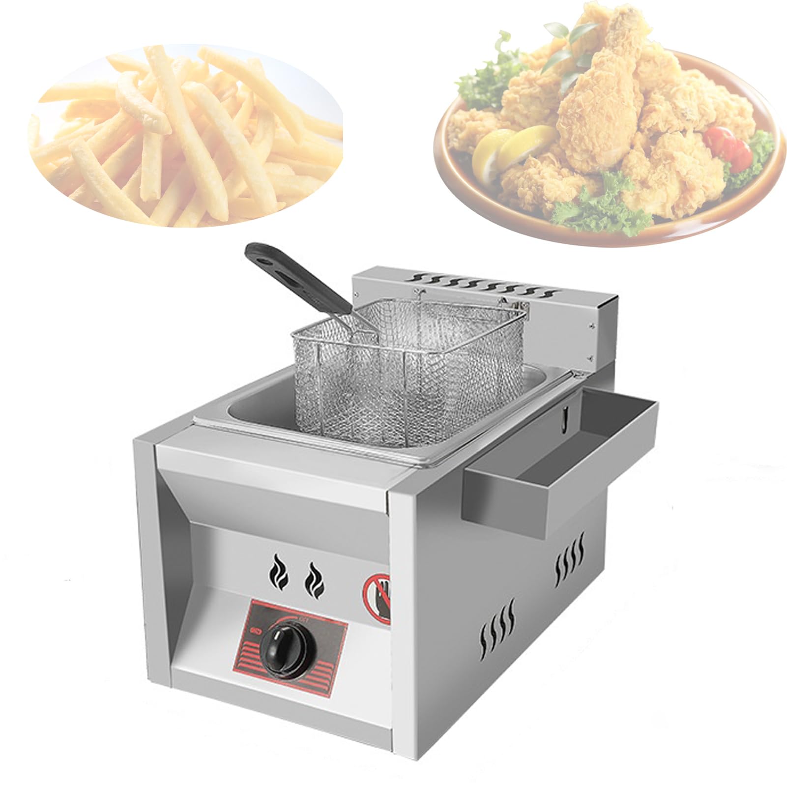 Stainless Steel Fryer - Commercial Multi-function Gas Fryer with Temperature Control,With Removable Baskets, Adjustable Firepower, Easy Clean, (A)