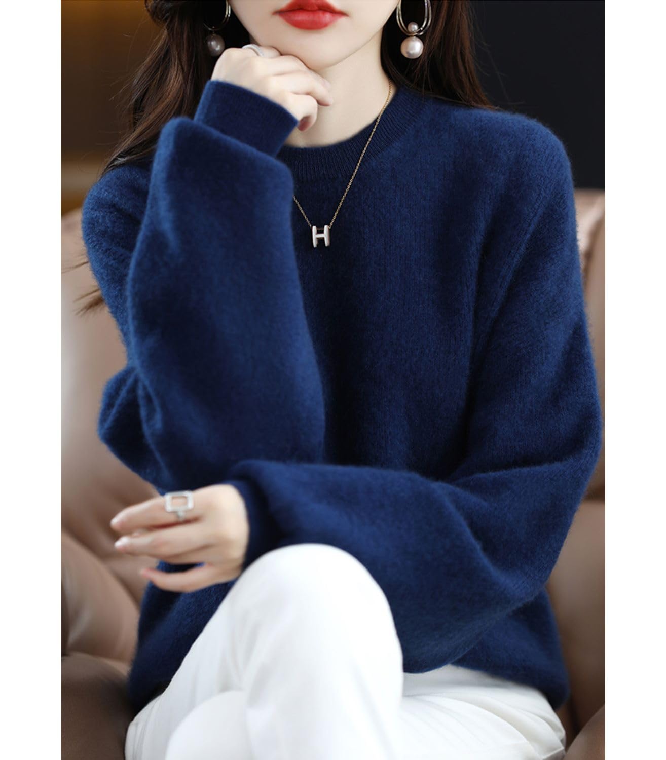 Maglioni da donna 100% pura lana merino pullover autunno inverno sciolto lavorato a maglia O-collo manica lunga spessa top caldi