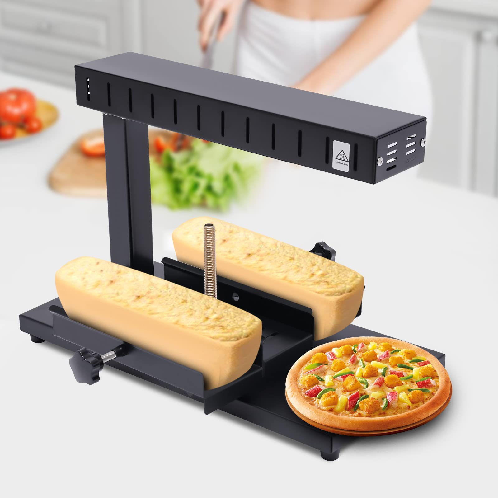 WDZCZDoo Cheese Melter Machine Electric 750W Cheese Dispenser Commercial Multi-Function For Two Pieces of Adjustable Half Cheese Wheel Maker Swiss Dish Rapid Heating (750D)