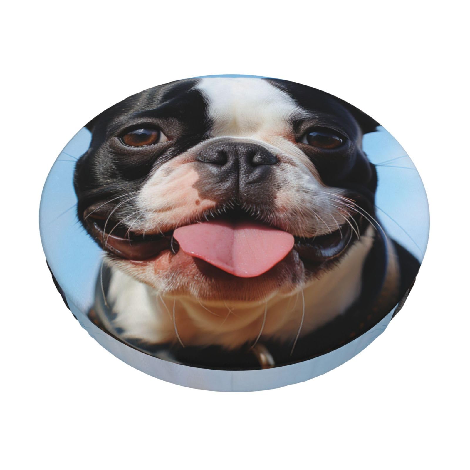 Fodpand Black Lovely Boston Terrier Stool Covers Round 12 Inch, Stretch Round Bar Stool Seat Covers Washable Dustproof Stool Cushion Slipcover Soft Velvet Bar Chair Covers With Elastic Band
