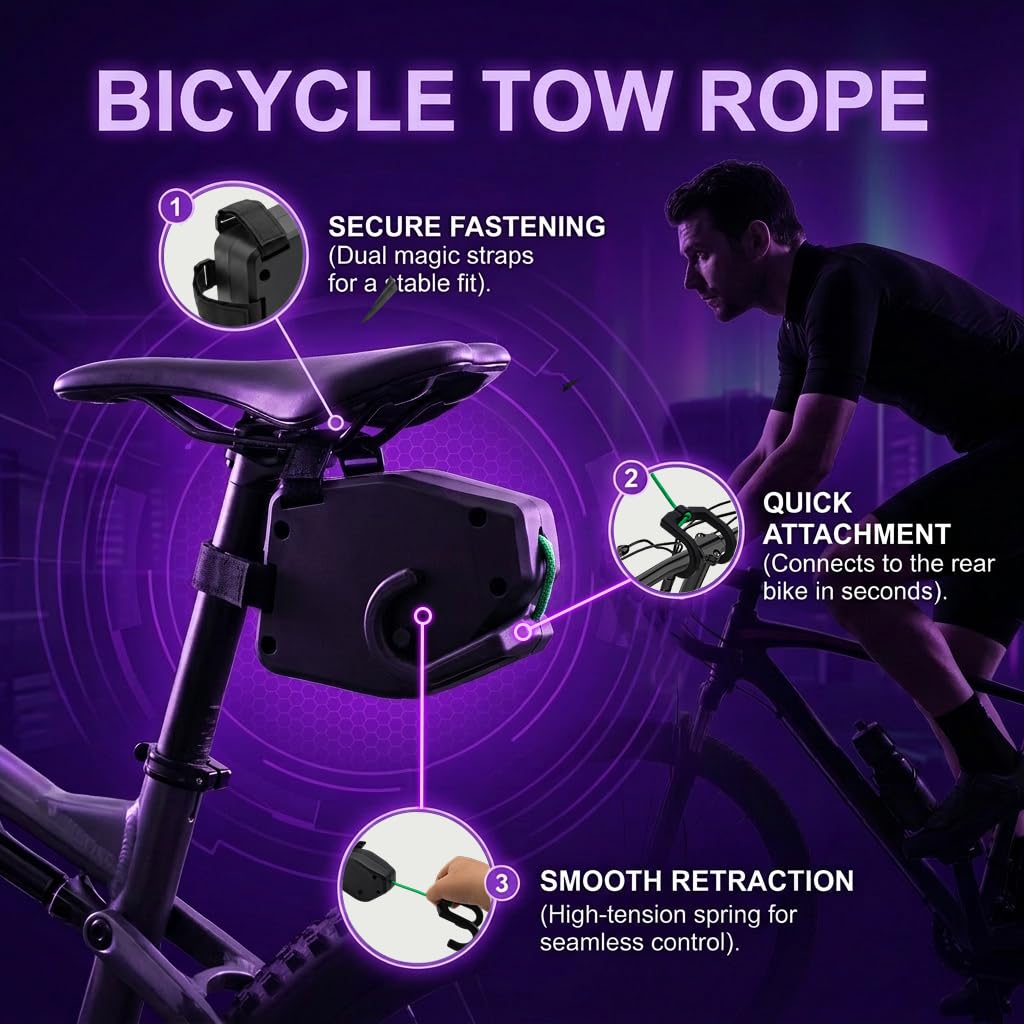 Corde de Remorquage de Vélo Rétractable Barre Traction Velo Enfant 2,5 m Portable Corde de Traction pour Enfants Corde de Traction pour VTT Electrique Balades Famille Capacité de Charge 90 kg