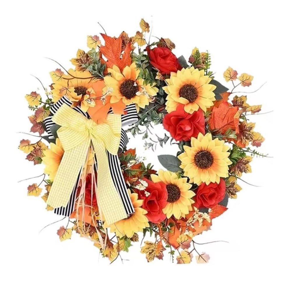 CTRLZS Realistic Garland Multifunctional Decoration Sunflower Wreath for Door for Wall Backyard for Thanksgiving Fall