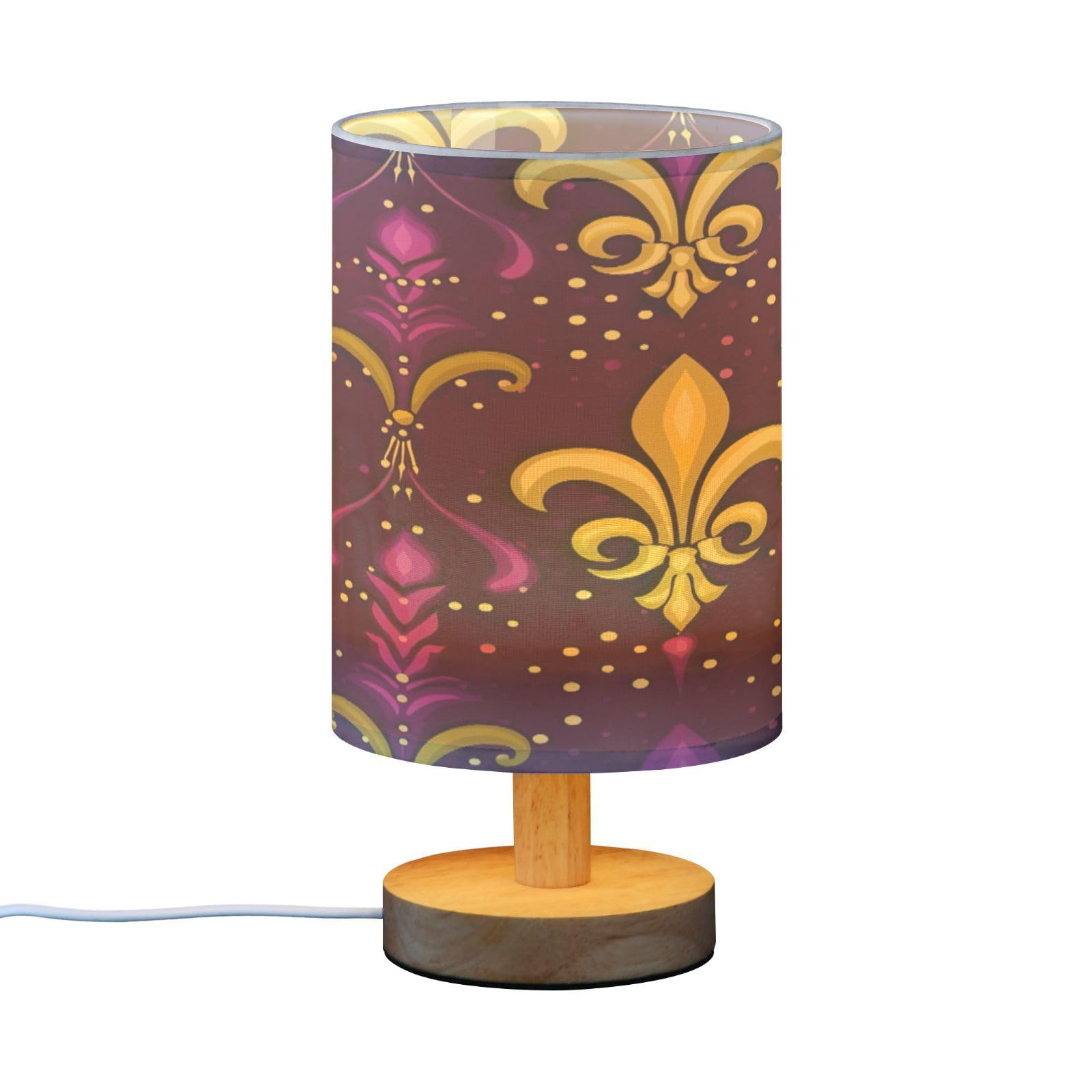 SDMKA Mardi Gras Pattern Bedside Table Lamp for Bedroom, Minimalist Nightstand Lamp with Round Fabric Shade for Living Room, Office, No Bulb Required
